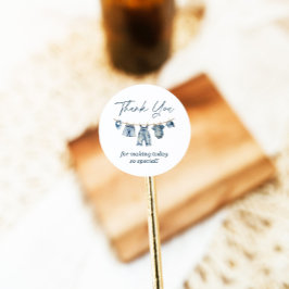 Adesivo Redondo Blue Jean Chá de fraldas Obrigado Etiqueta.