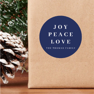 Adesivo Redondo Blue Joy Peace Love Nome Mínimo da Família de Nata