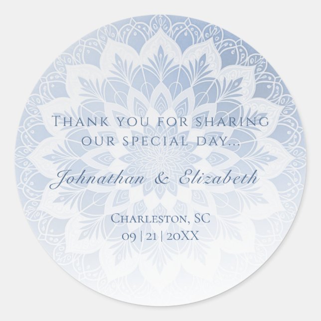 Adesivo Redondo Blue Lace Mandala Wedding Favor (Frente)