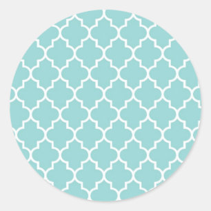 Adesivo Redondo Blue Latticework, Quatrefoil, Marrocos Trellis