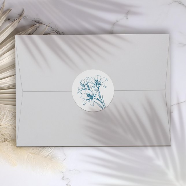 Adesivo Redondo Blue Lily Outline Wedding (Criador carregado)