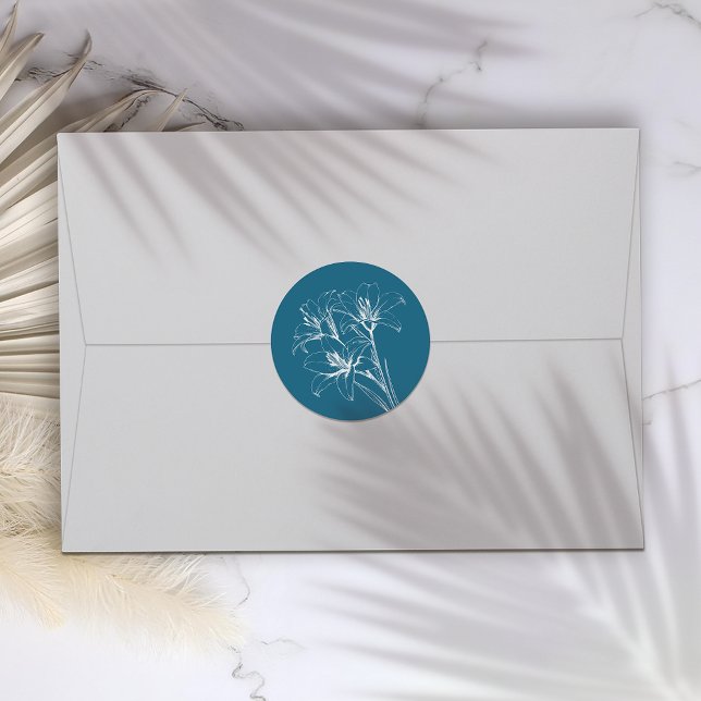 Adesivo Redondo Blue Lily Outline Wedding (Criador carregado)