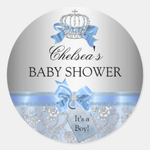 Adesivo Redondo Blue Little Prince Crown Baby Shower Stick