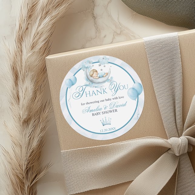 Adesivo Redondo Blue Little Prince Thank You Sticker Moon Balloon (Criador carregado)