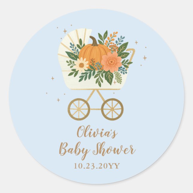 Adesivo Redondo Blue Little Pumpkin Baby Shower Round Sticker Fall (Frente)