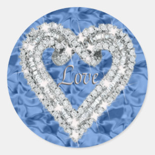 Adesivo Redondo Blue Love Diamond Hearts Stickers