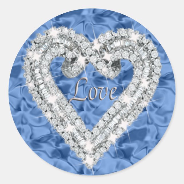 Adesivo Redondo Blue Love Diamond Hearts Stickers (Frente)