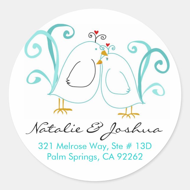 Adesivo Redondo Blue Lovebird & Blossoms (Frente)