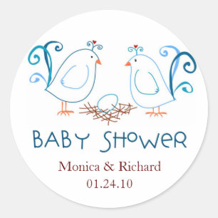 Adesivo Redondo Blue Lovebird e Nest Chá de fraldas Favor Tags