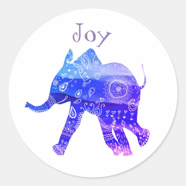 Adesivo Redondo Blue Mandala Baby Elephant Joker Sticker (Frente)