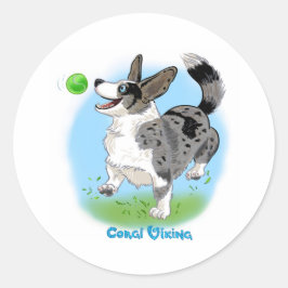 Adesivo Redondo Blue Merle Corgi com Ball