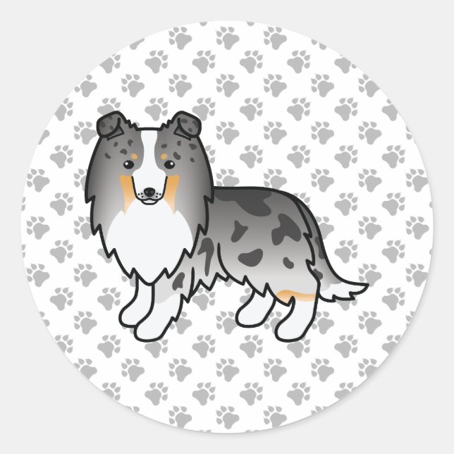Adesivo Redondo Blue Merle Shetland Sheepdog Sheltie Dog (Frente)