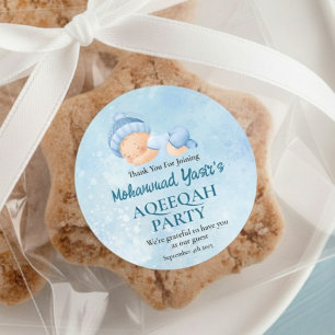 Adesivo Redondo Blue Muslim Newborn Boy Aqeqah Clássico Round