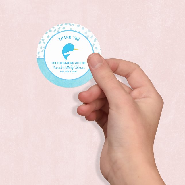 Adesivo Redondo Blue Narwhal Obrigado (Criador carregado)