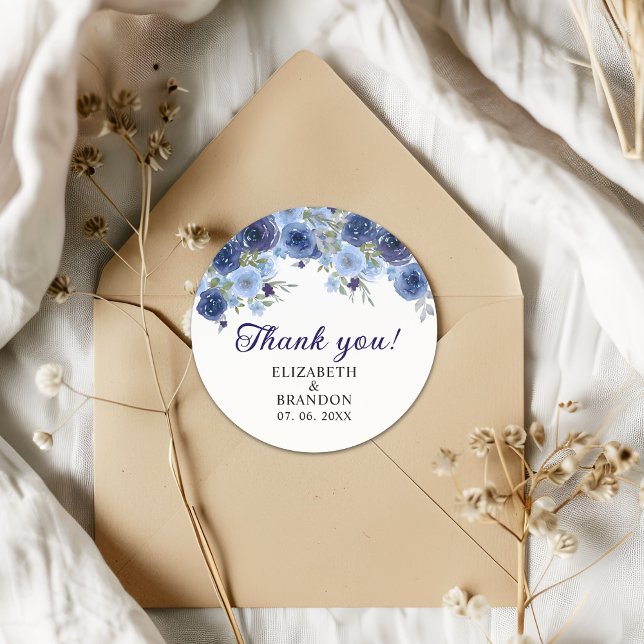 Adesivo Redondo Blue Navy Flowers - Rustic Wedding (Criador carregado)
