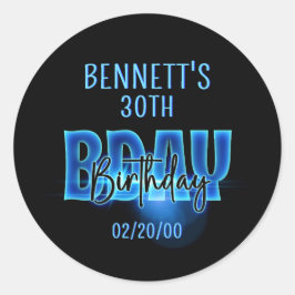 Adesivo Redondo Blue Neon Birthday