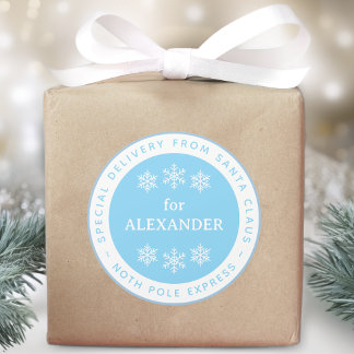 Adesivo Redondo Blue North Pole Special Delivery from Santa Name