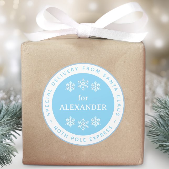 Adesivo Redondo Blue North Pole Special Delivery from Santa Name (Criador carregado)