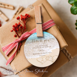 Adesivo Redondo Blue Ocean Waves Tropical Beach Casamento Obrigado