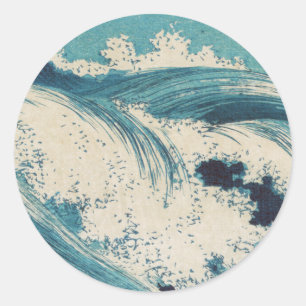 Adesivo Redondo Blue Ocean Waves Woodcut