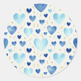Adesivo Redondo Blue Ombre Watercolor & Gold Glitter Heart Pattern