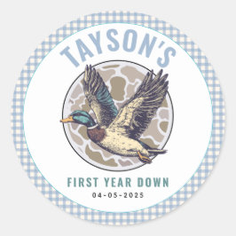 Adesivo Redondo Blue One Lucky Duck 1st Birthday Party Cute Rubber