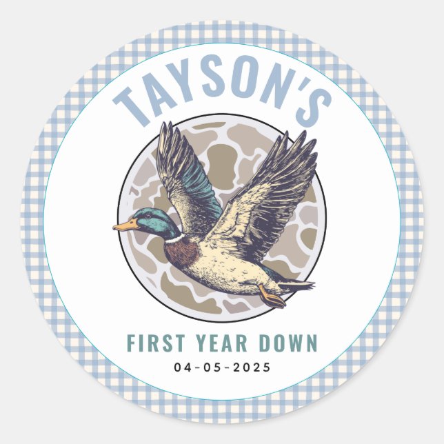 Adesivo Redondo Blue One Lucky Duck 1st Birthday Party Cute Rubber (Frente)