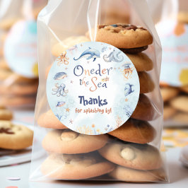 Adesivo Redondo Blue Oneder the sea 1st birthday Thank you