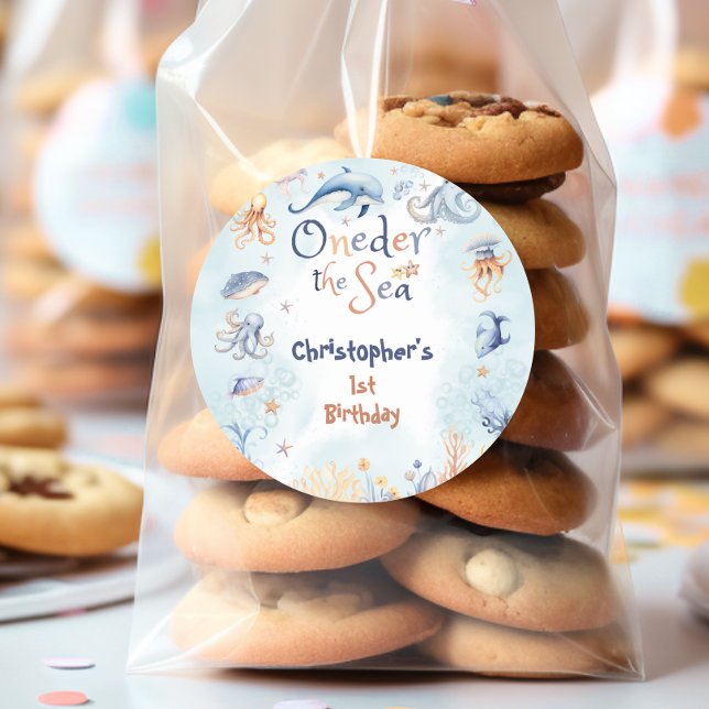 Adesivo Redondo Blue Oneder the sea first birthday Sticker (Criador carregado)