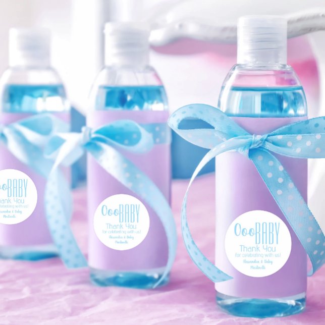 Adesivo Redondo Blue Ooo Baby Invite Selo ou Favor do Partido (Ooo Baby Thank You Baby Shower Favor Custom Sticker in Blue)