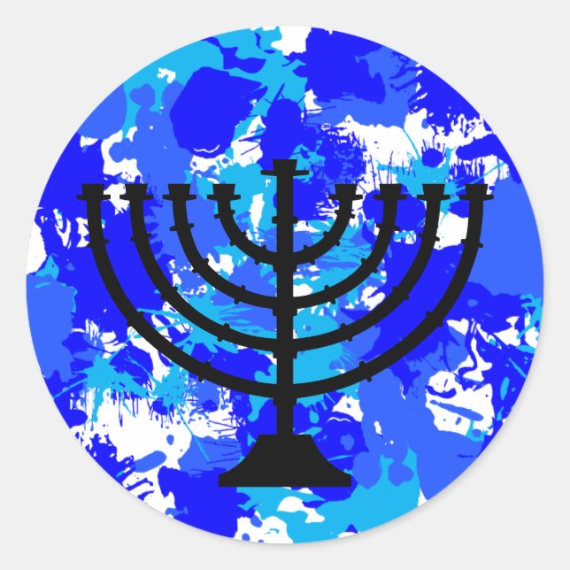 Adesivo Redondo Blue Paint Splatter Menorah (Frente)