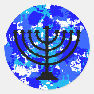Adesivo Redondo Blue Paint Splatter Menorah