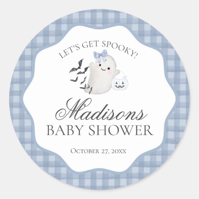 Adesivo Redondo Blue Pastel Little Boo Ghost Baby Shower Seal (Frente)