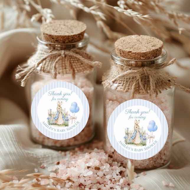 Adesivo Redondo Blue Peter Rabbit Chá de fraldas Boy Obrigado Favo (Criador carregado)