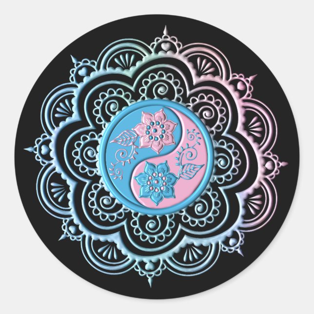 Adesivo Redondo Blue & Pink Mandala (Frente)