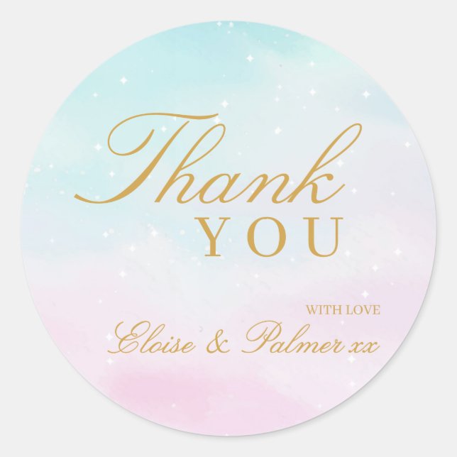 Adesivo Redondo Blue Pink Ombre Gender Reveal Baby Shower Thank (Frente)