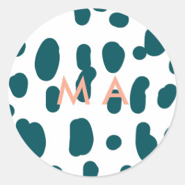 Adesivo Redondo Blue polkadot orange pastel monogram man letter pa
