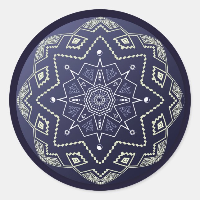 Adesivo Redondo Blue Porcelain Sphere Mandala Sticker (Frente)