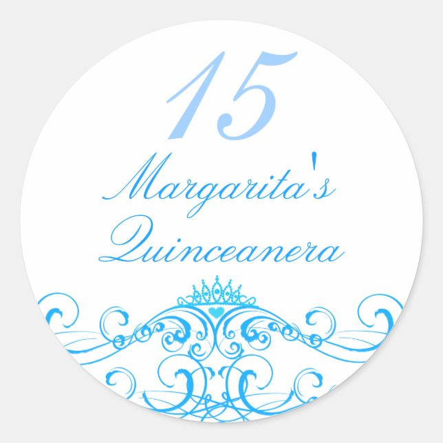 Adesivo Redondo Blue Princess Tiara Quinceanera Sticker (Frente)