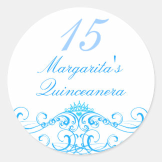 Adesivo Redondo Blue Princess Tiara Quinceanera Sticker