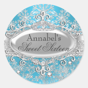 Adesivo Redondo Blue Princess Winter Wonderland Sweet 16 Sticker