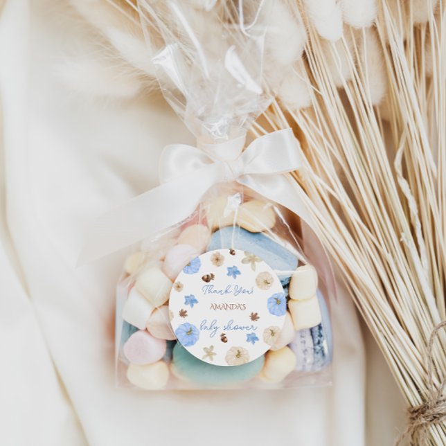 Adesivo Redondo Blue Pumpkin Boy Baby Shower Obrigado (Criador carregado)