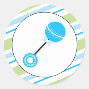 Adesivo Redondo Blue Rattle Chá de fraldas Favor Vinheta