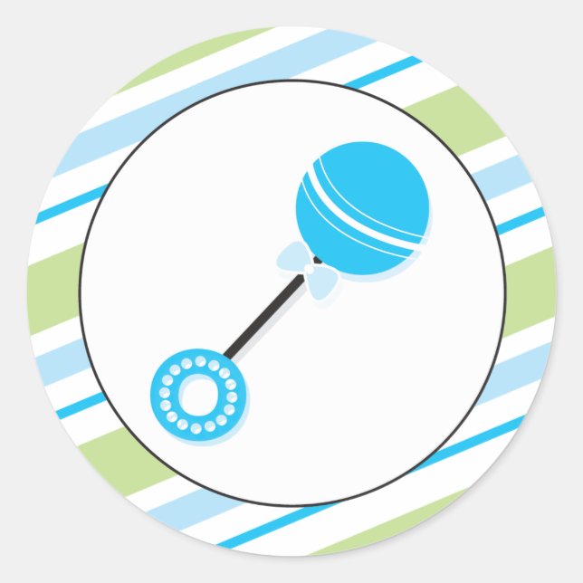 Adesivo Redondo Blue Rattle | Chá de fraldas Favor Vinheta (Frente)