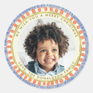 Adesivo Redondo Blue Red and Green Watercolor Happy Fringe Photo