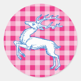 Adesivo Redondo Blue Reindeer Pink Gingham