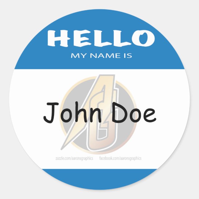 Adesivo Redondo Blue Round Hello Meu Nome É Sticker (Frente)