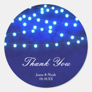 Adesivo Redondo Blue Rustic Night String Lights Sticker