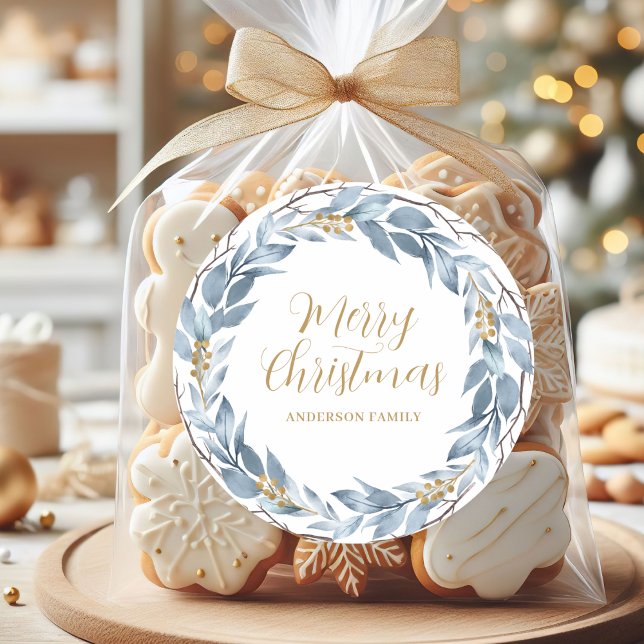 Adesivo Redondo Blue Rustic Watercolor - Natal Personalizado (Criador carregado)