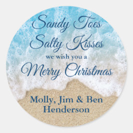 Adesivo Redondo Blue Sandy Toes Salty Kisses Feliz Natal
